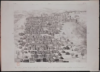 View of part of the town of Timbuktu from a hill, illustration from 